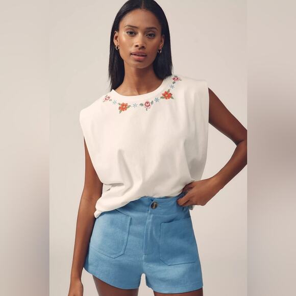 Farm Rio Off-White Cross Stitch Flowers Organic Cotton T-Shirt L - Picture 5 of 9